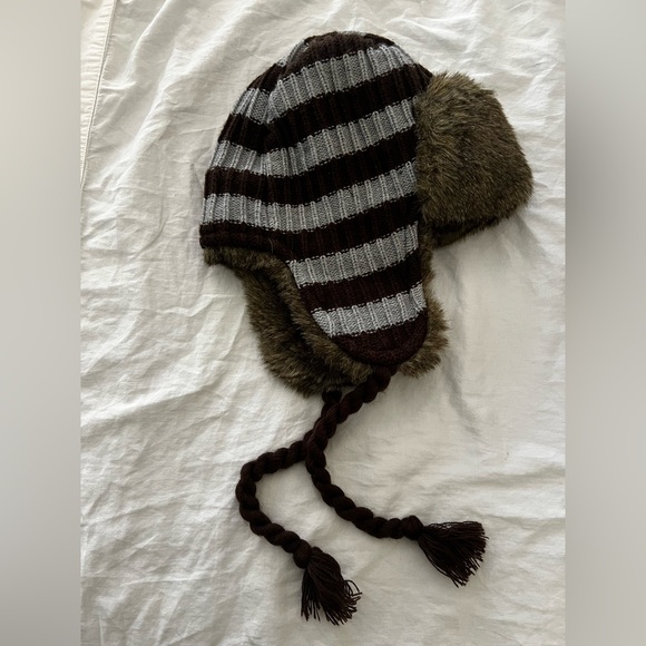 Puma Brown and Gray Striped Winter Hat - Picture 2 of 6